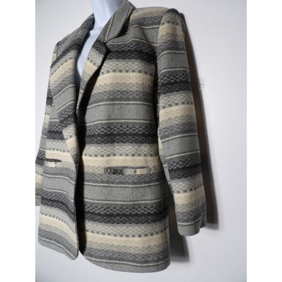Braeton Small Wool Blazer Jacket Aztec Southwestern Gray Wool Office Career 90s - Picture 4 of 16